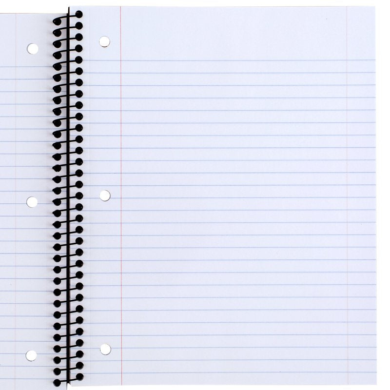 5-Subject Wide Ruled Spiral Notebook with Plastic Cover 8 x 10 - Pack of 12