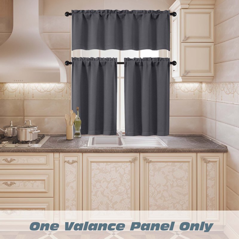 Blackout Window Valance 60W x 18L - Room-Darkening Cafe Curtain for Kitchen & Bedroom