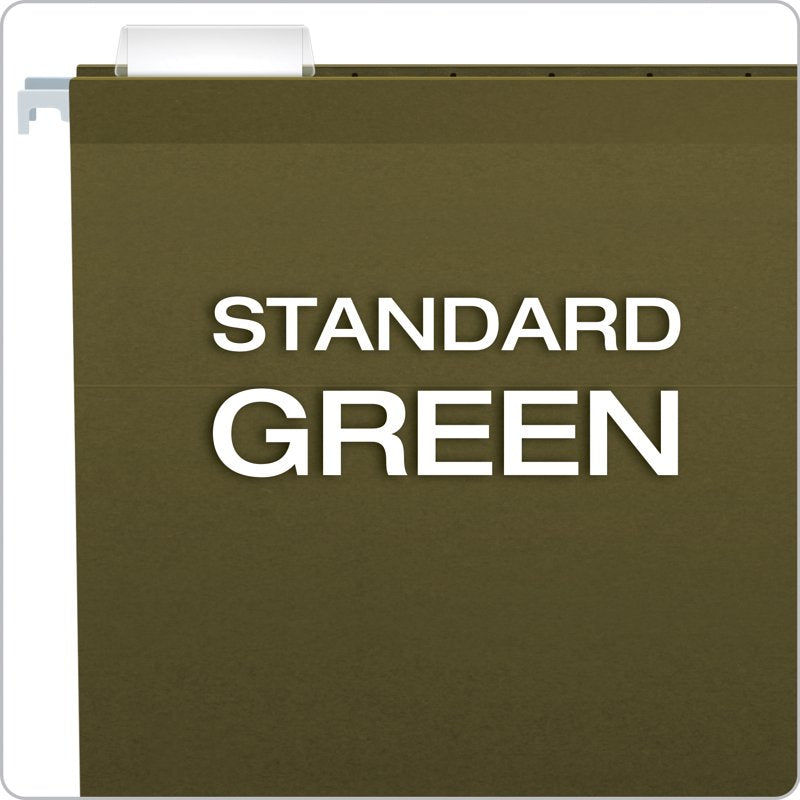 Legal Size Reinforced Hanging Folders with Tabs - Standard Green, 25 Pack