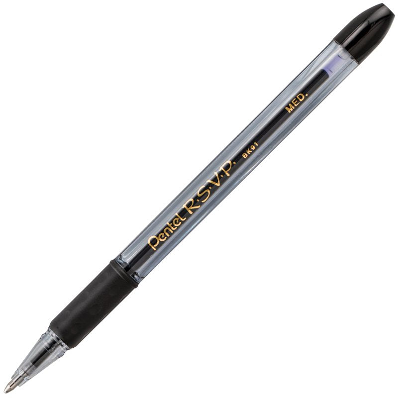 Pentel RSVP Razzle-Dazzle Ballpoint Pen 1.0mm Medium Black Ink 12-Pack - Smokey Gray Barrel