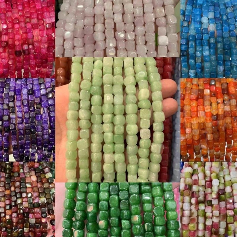 8mm Square Agate Beads Strand for DIY Jewelry Making - Natural Stone Cubes
