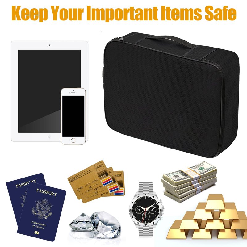Fireproof Waterproof Document Bag with Lock - Large Capacity Safe Storage Case