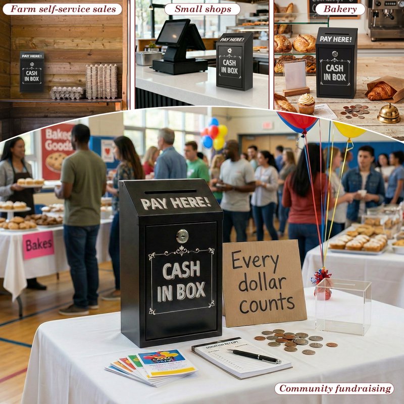 Metal Cash Drop Box with Lock and Slot for Farm Stand Porch Pickup - All Colors