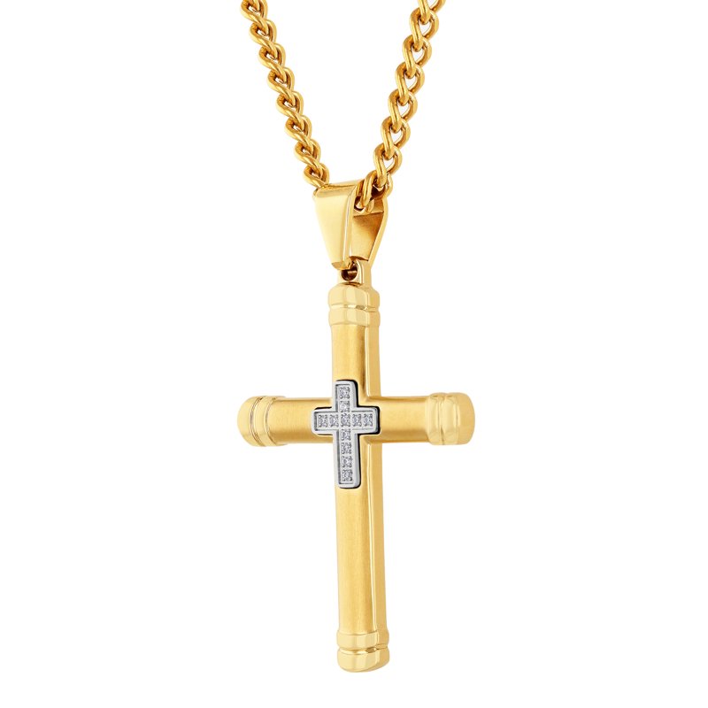 Men's Diamond Accent Stainless Steel Cross Pendant Necklace 24 Inch