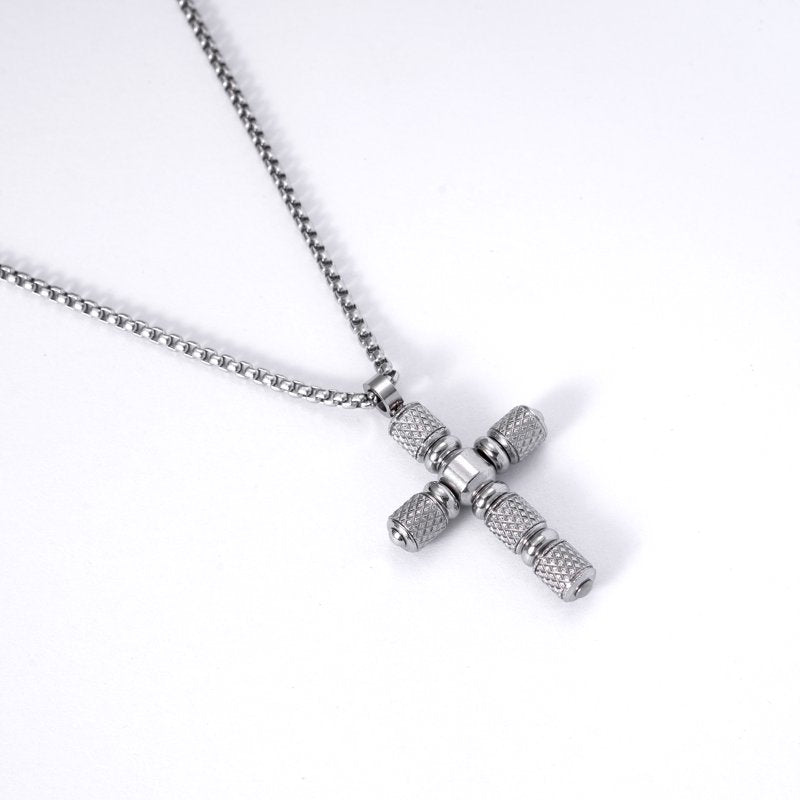 Men's Stainless Steel Barrel Cross Pendant Necklace - Spiritual Jewelry