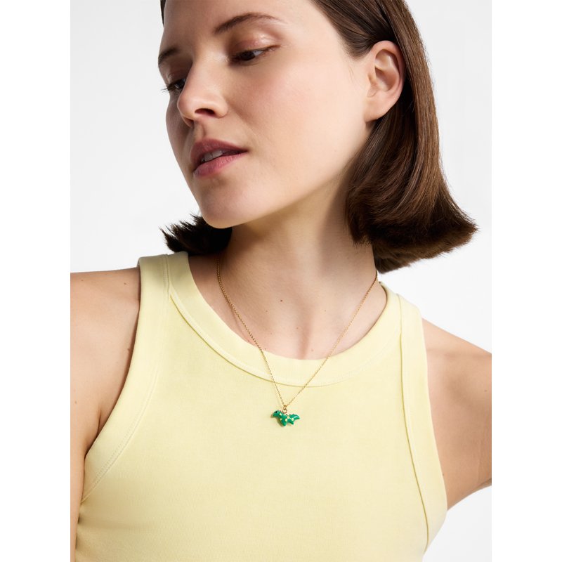 Women's Dinosaur Pendant Necklace - Goldtone 16 Inch Chain + 3 Inch Extender