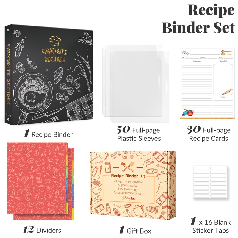 Recipe Binder 8.5x11 with Plastic Sleeves & Recipe Cards - Organize Your Family Recipes