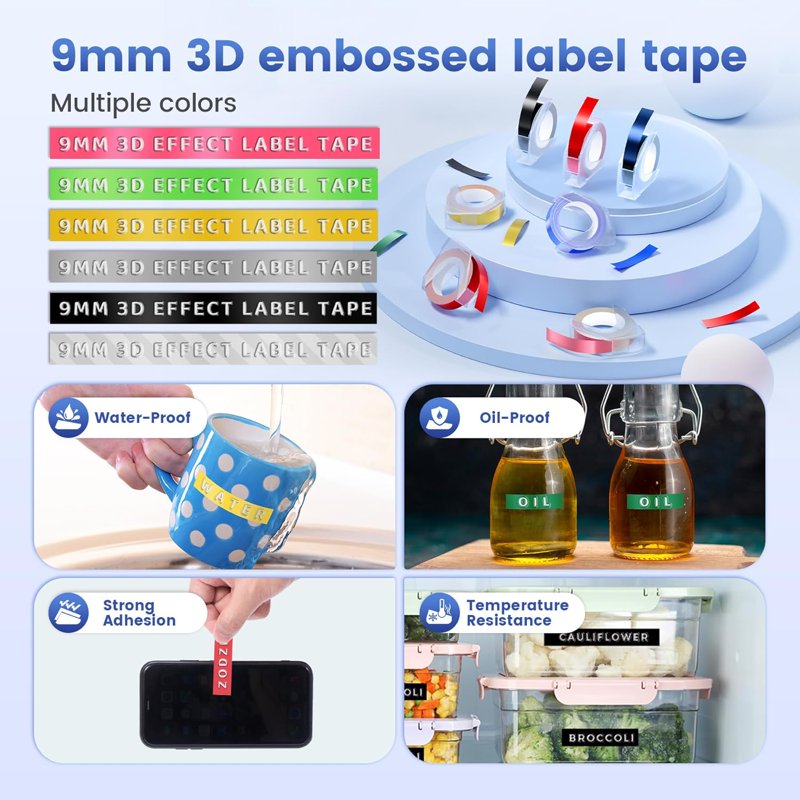 Manual Embossing Label Maker with 6 Tape Rolls - Handheld Vintage Label Printer for Organizing