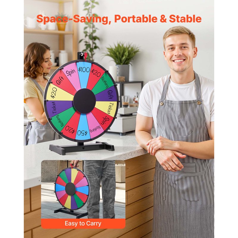 18-Inch Spinning Prize Wheel with Stand for Events & Activities - Colorful 14-Slot