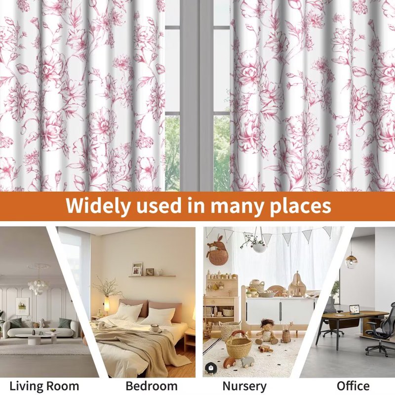 Blackout Floral Print Curtains Set of 2 - Room Darkening Grommet Drapes 42x63 Inches