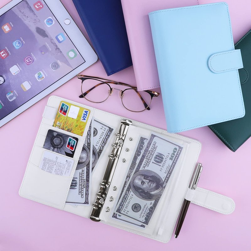 A6 PU Leather Binder Cover with 6 Rings, Refillable Notebook Organizer, White
