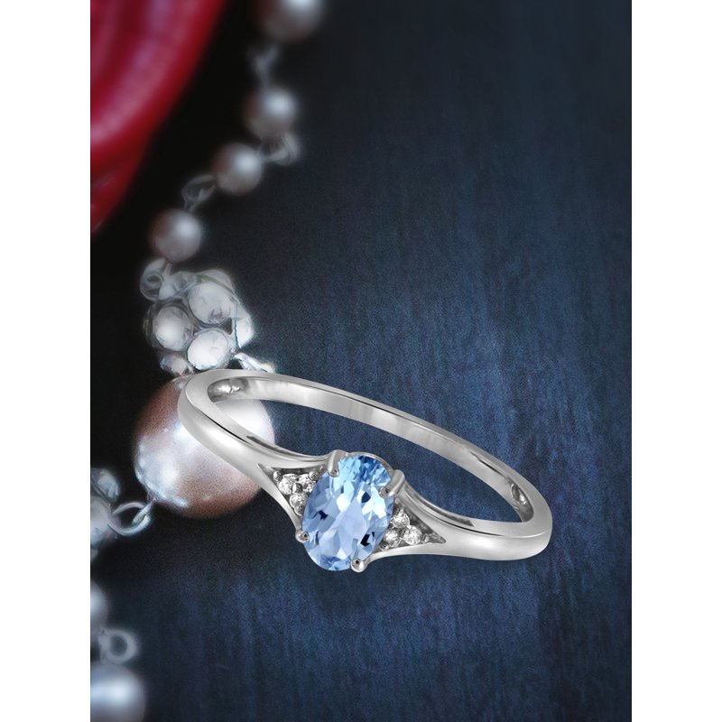 Sky Blue Topaz Gemstone Ring with White Diamond Accents in Sterling Silver – Birthstone Jewelry for Women
