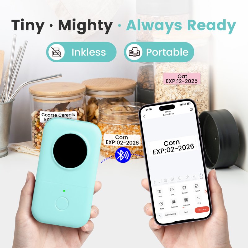 Thermal Label Printer Bluetooth Wireless Pocket Label Maker for Home & Office