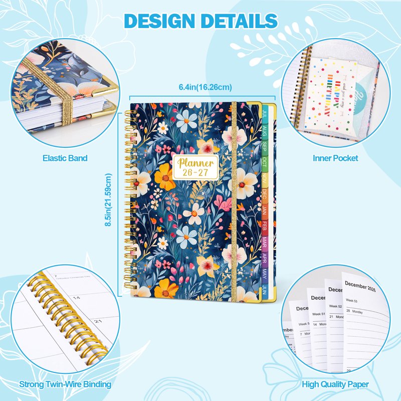 Academic Planner 2026-2027 Weekly Monthly Organizer with Tabs & Elastic Closure