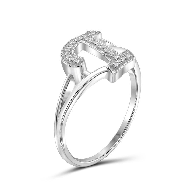 Personalized Initial Letter Ring with White Diamonds - Sterling Silver, Customizable Size