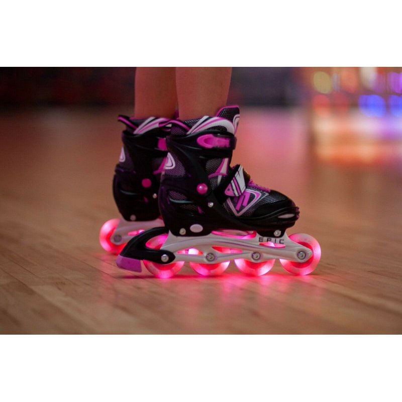 Adjustable Inline Skates for Kids with LED Light Up Wheels - Size Large