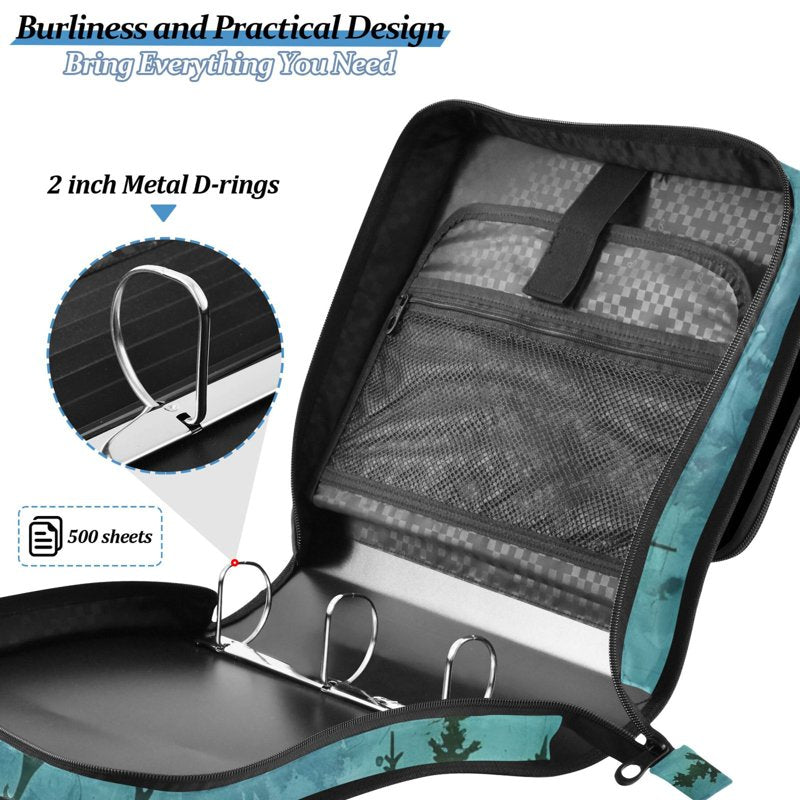 Waterproof Zipper Binder with Shoulder Strap 2 Inch D-Ring Holds 500 Sheets