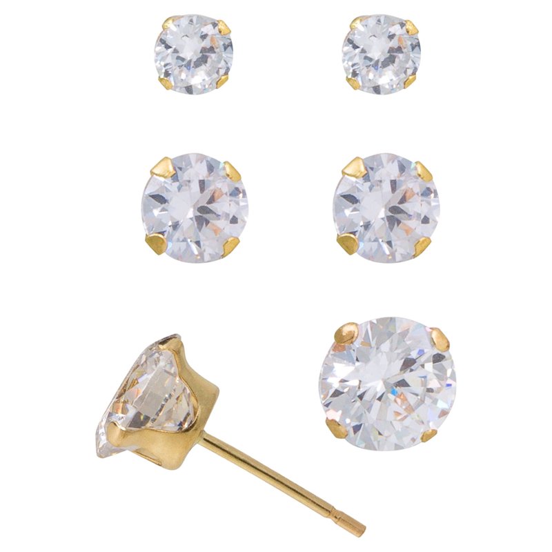 Women's CZ Diamond Stud Earrings Set in 10k Gold - Classic & Timeless