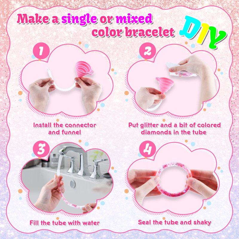 Girls Jewelry Making Kit with Glitter Bracelets - Craft Gift for Ages 5-12