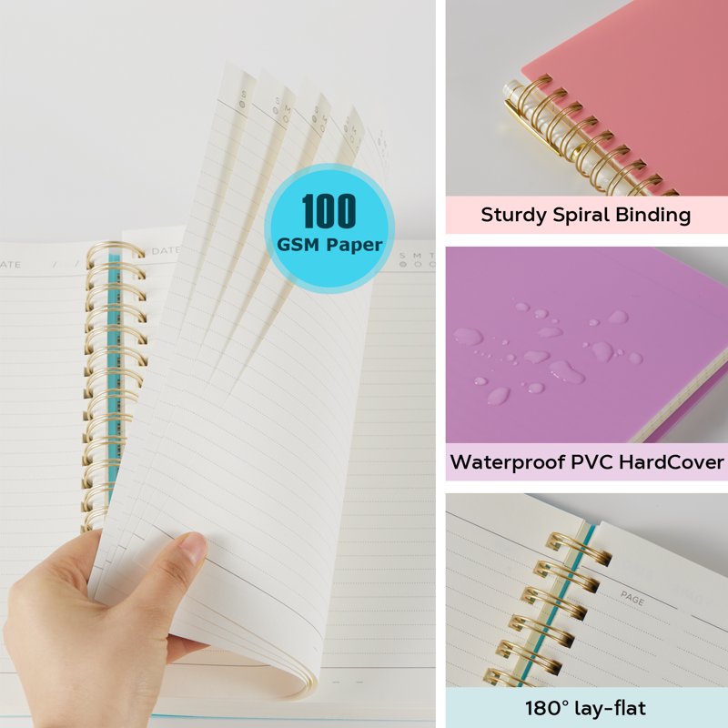 A5 Spiral Notebook with Waterproof Cover & No-Bleed Paper - 300 Pages for Office & Note-Taking