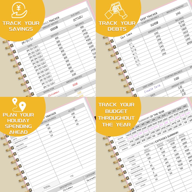 Monthly Budget Planner Notebook - Expense & Bill Organizer, 7x10 Pink