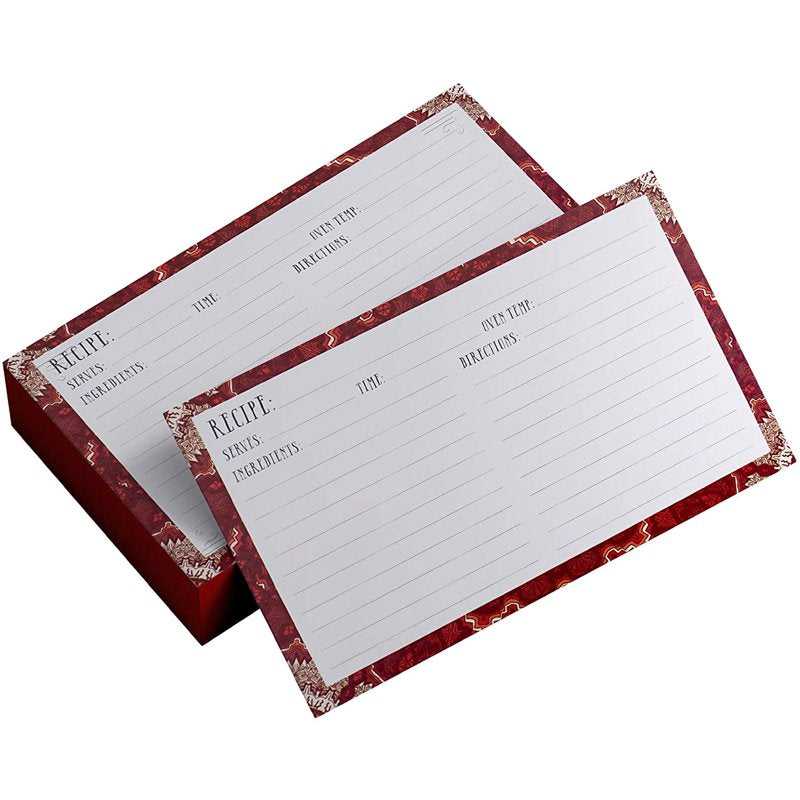 Set of 50 Lined Recipe Cards 4x6 Inches - Maroon and White Design
