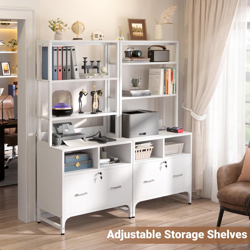 Vertical File Cabinet with Charging Station and Lock - Large Drawer for Letter A4 Legal Files, Home Office Storage, White