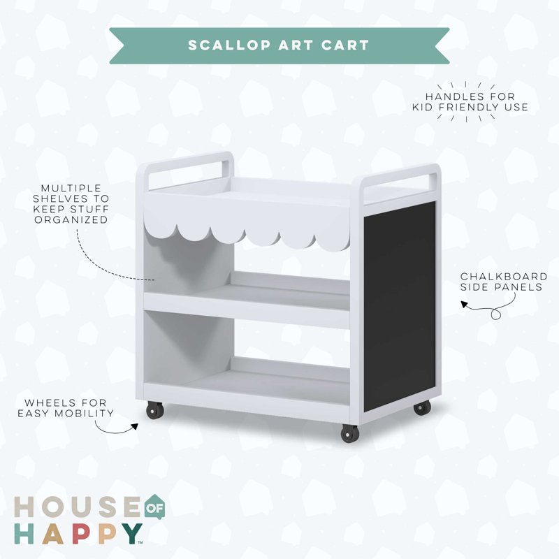Kids Art & Storage Cart with Chalkboard - White, Multi-Use Kids Room Furniture