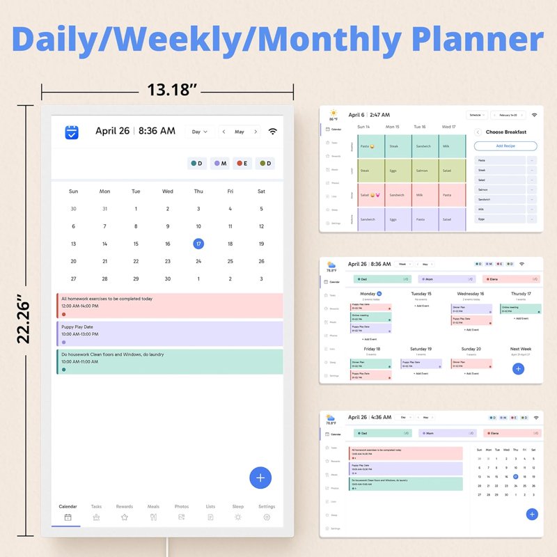 24 Inch Digital Family Calendar Touchscreen Wall Planner with Chore Chart
