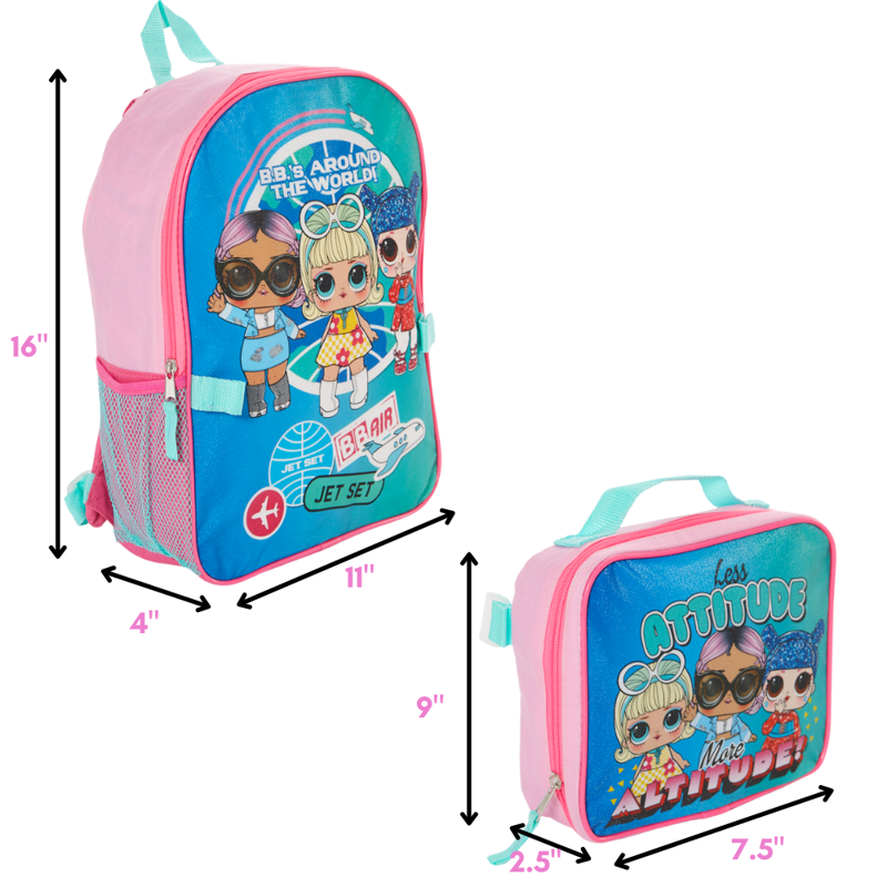 Kids Girls Backpack with Detachable Lunch Bag - Pink, School & Travel