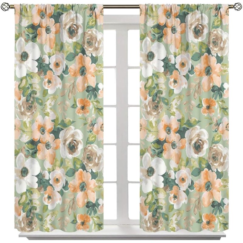 Watercolour Floral Curtain Set - Bohemian Style Room Decor with Sunlight Blocking & Noise Reduction