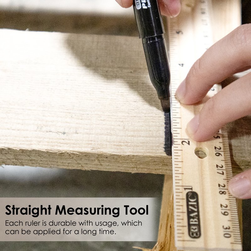 Wooden Ruler Set 12 Inch, Metal Edge, Pack of 3 | Classroom & Office Measuring Tools