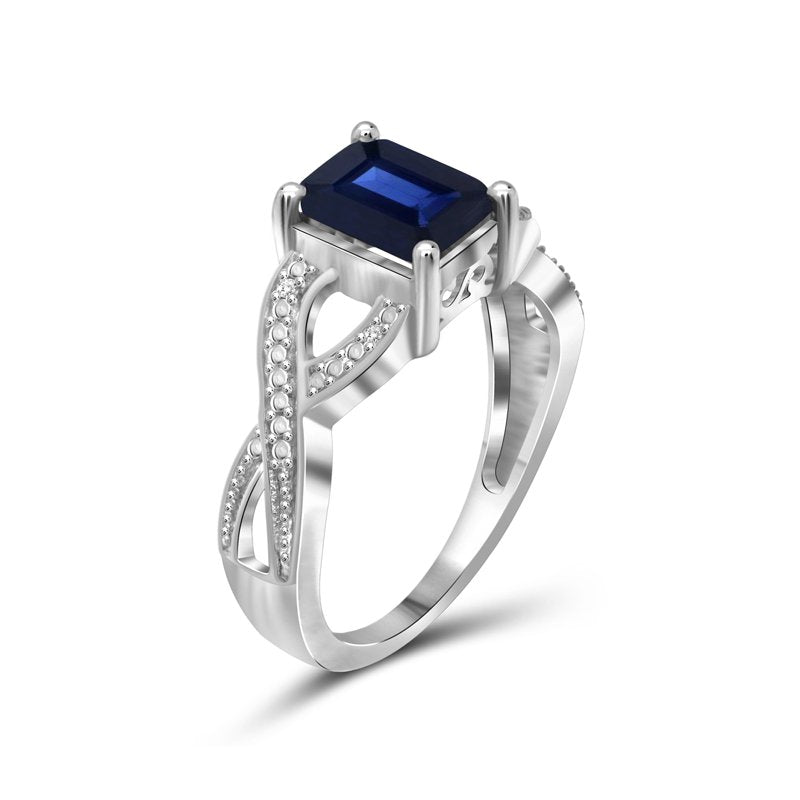 Sterling Silver Sapphire Birthstone Ring with White Diamond Accents – Hypoallergenic Jewelry