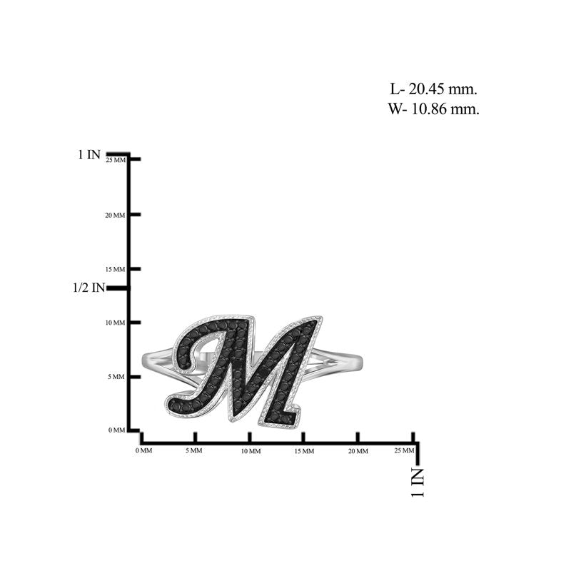 Black Diamond Initial Letter Ring - Custom Sterling Silver Monogram Jewelry for Women
