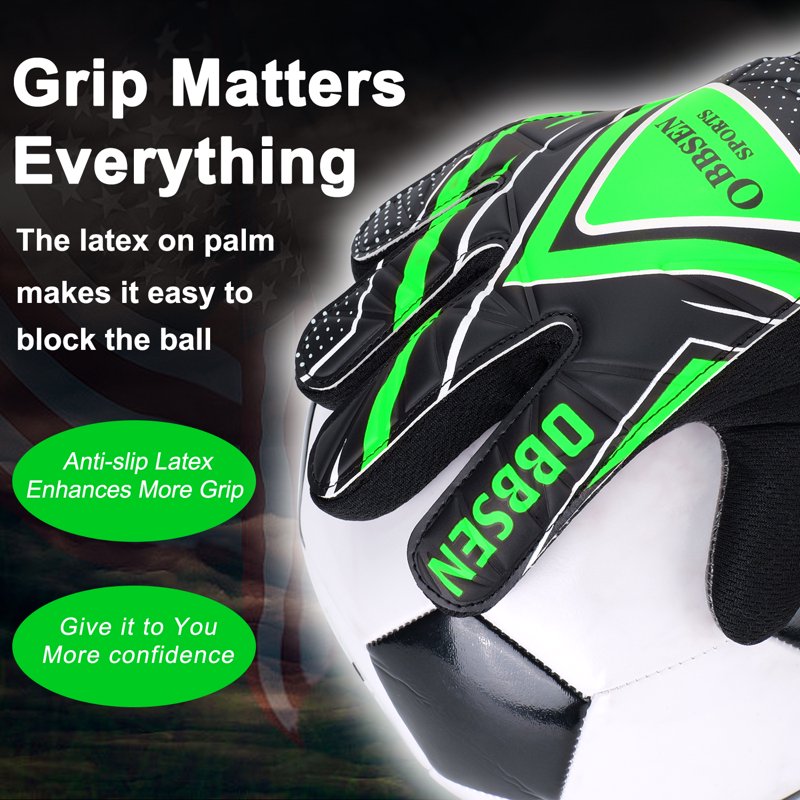 Obbsen Kids Soccer Goalie Gloves Neo Green - Protective Gripped Youth Goalkeeper Gloves