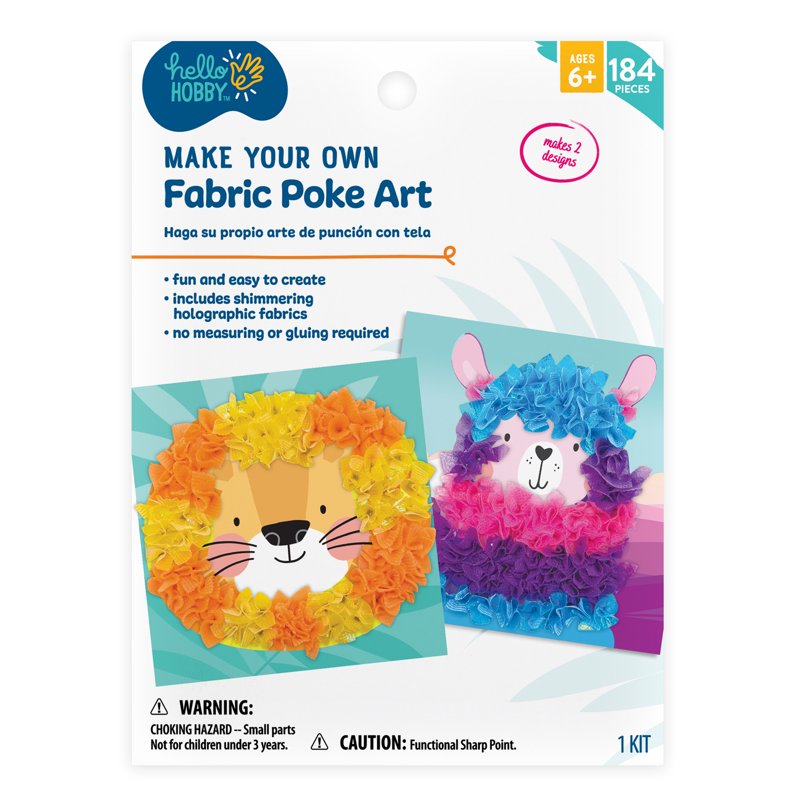 Kids Fabric Poke Art Craft Kit with 2 Designs - Lion & Llama, Unisex Child