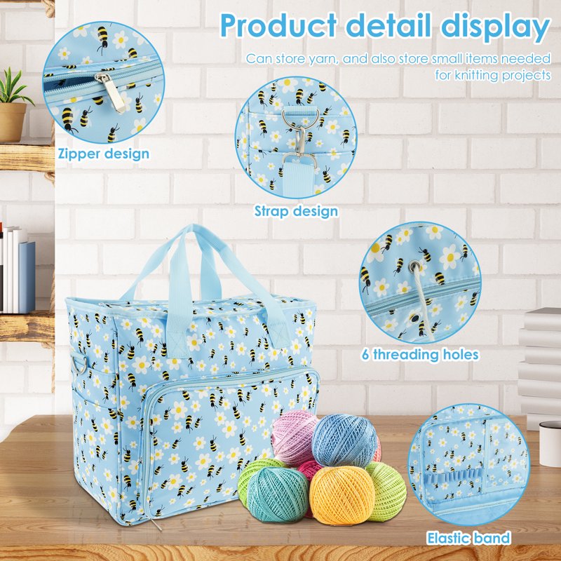 Large Capacity Yarn Storage Bag with Shoulder Strap - Portable Knitting & Crochet Organizer
