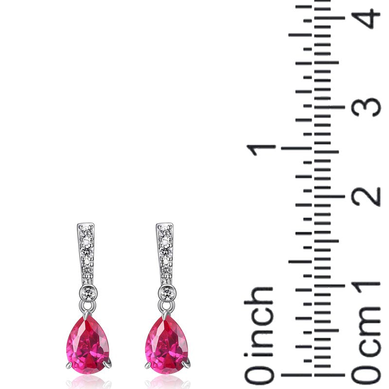 Sterling Silver Ruby and Lab Grown Diamond Drop Earrings - Tear Drop Style