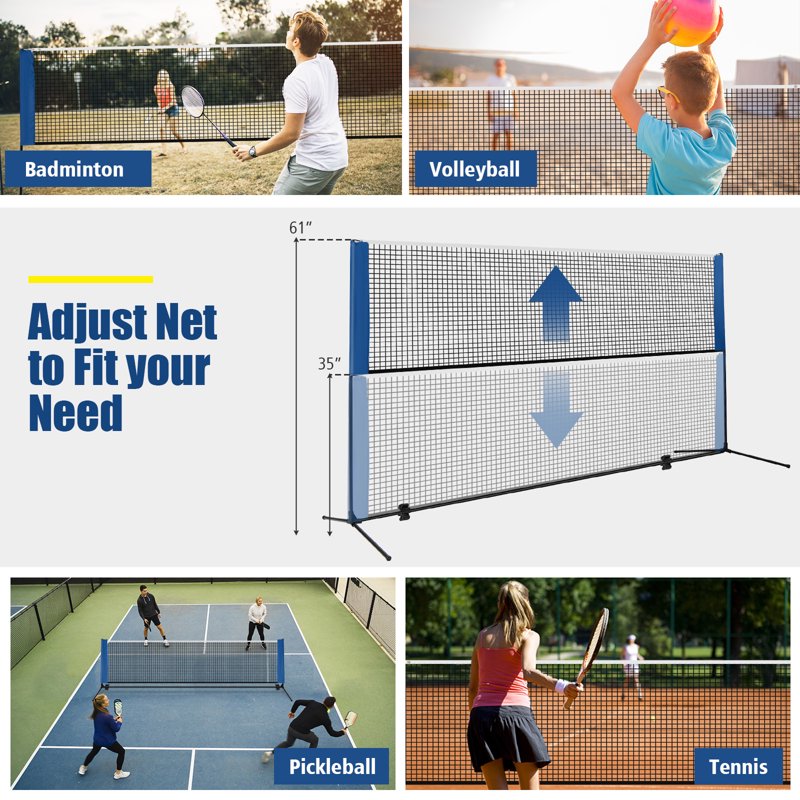 Portable Volleyball Tennis Training Net with Adjustable Height & Carry Bag