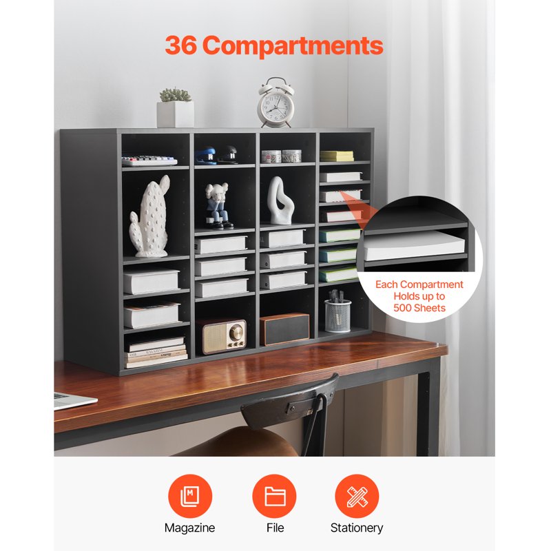 Office Document Divider with 36 Slots - Modular MDF File Organizer for Files and Records
