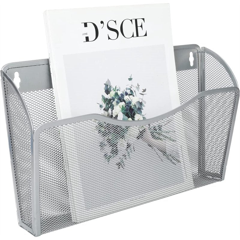 Wall Mount Hanging File Organizer with Mesh Pocket for Office & Home Storage