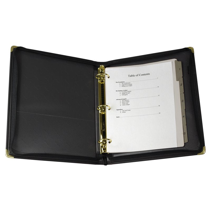 Executive 3 Ring Zipper Binder - 1.5 Inch Black Leather-Like Organizer