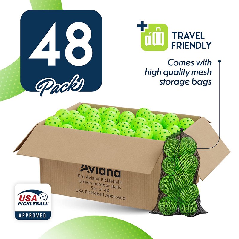 Pro Aviana USA-PA Approved Outdoor Pickleball Balls - 48 Pack, Green, Variation: Green, 48