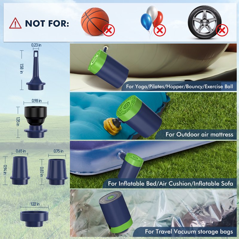 Portable Electric Air Mattress Pump for Inflatables - Compact & 2-in-1 Inflator Deflator