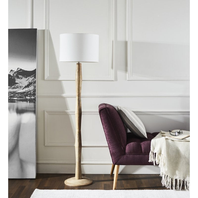Modern Organic Floor Lamp - 60 Inch Natural Wood & Cotton Shade
