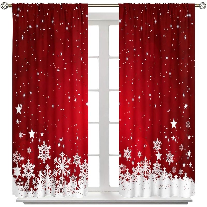 Christmas Holiday Snowflake Elf Window Curtains - 42x63 Inches for Living Room Decor