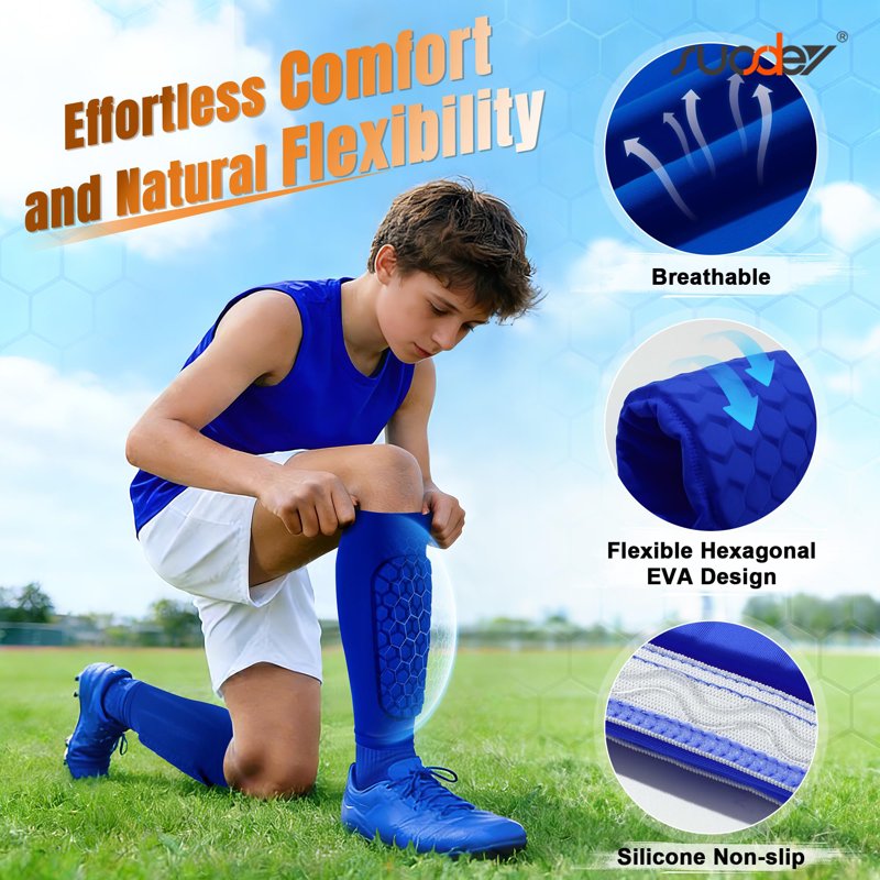 XS-Calf 11"-12.6" Blue Shin Guards for Kids & Adults – Soccer Shin Defender