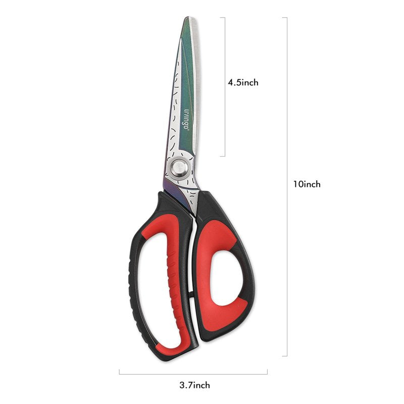 Heavy Duty Fabric & Leather Scissors - Titanium-Coated Blades, Comfort Grip Handles, 10-Inch