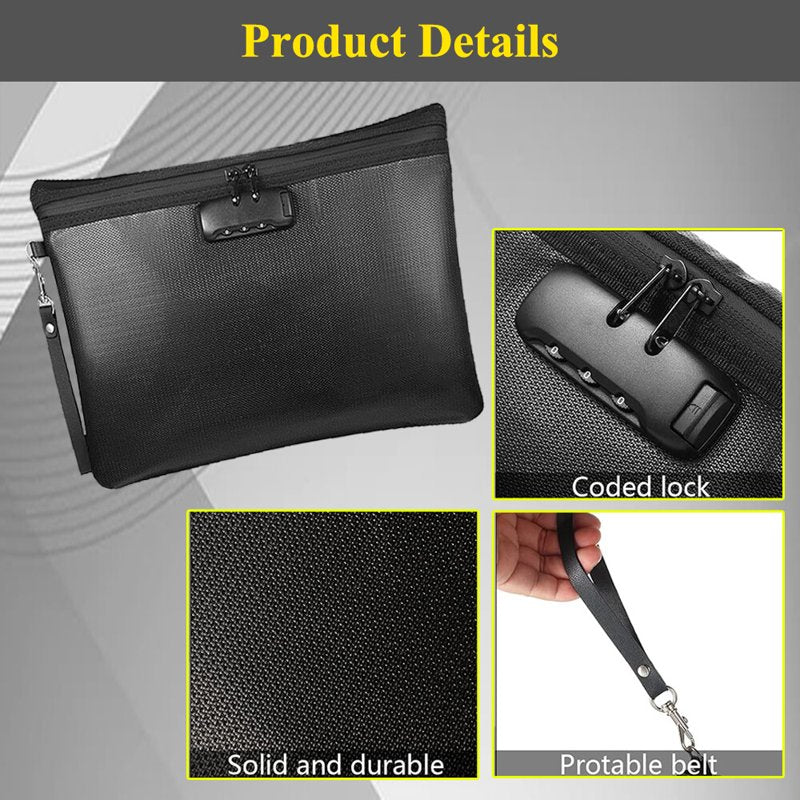 Fireproof Waterproof Document & Money Bag with Lock - 14x10 Inch Safe Pouch
