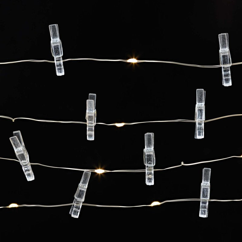 Indoor Battery-Operated LED Photo Clip String Lights - 20 Count, Warm White, 6ft 4in